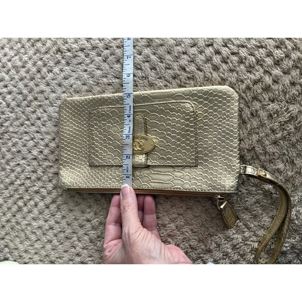 Sharif Gold Croc Embossed Makeup Bag/Clutch Wrist Strap Evening Bag